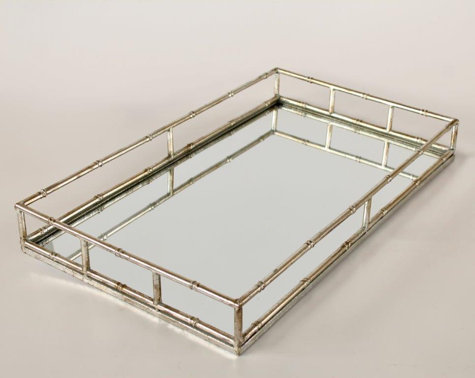 Silver Rectangular Mirror Bamboo Tray